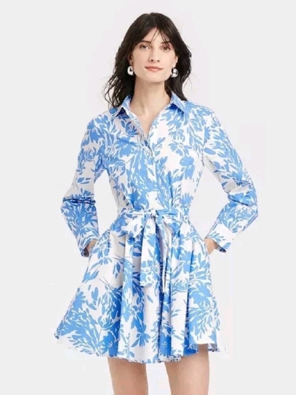 a new day Blue and White Floral Button-Up Dress